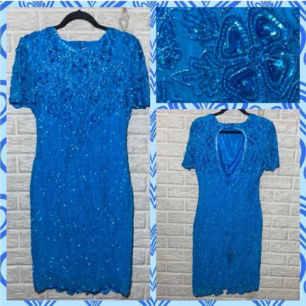 Vintage Champ Ellyse 100% Silk Beaded Dress Women's Size Small